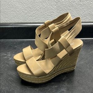 Charles By Charles David Tan Wedge Sandals with Suede Straps